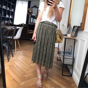 Isabel Marant Étoile Beatrice Metallic Pleated Midi Skirt – Gold – Size L